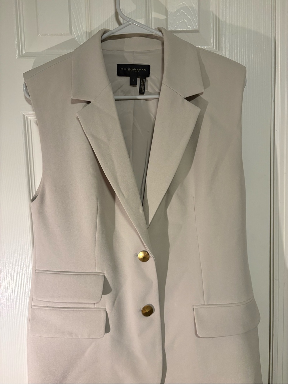 Donna Karan Tailored Sleeveless Blazer Vest in Light Cream with Gold Buttons